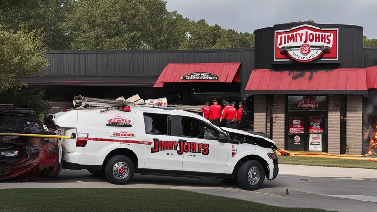 jimmy johns delivery vehicle crashed and on fire