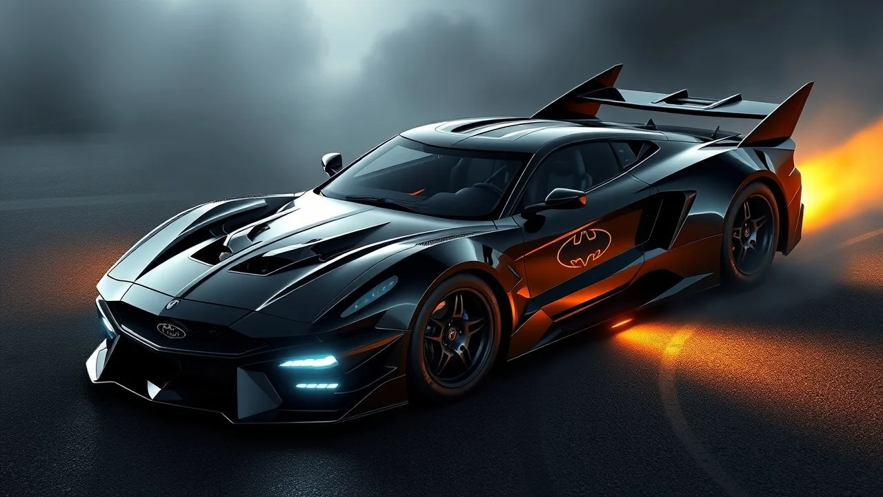 an all new batmobile based on all of the batmobiles including the 1989 batmobile, the batman and robin batmobile and a little from a new ford mustang, black