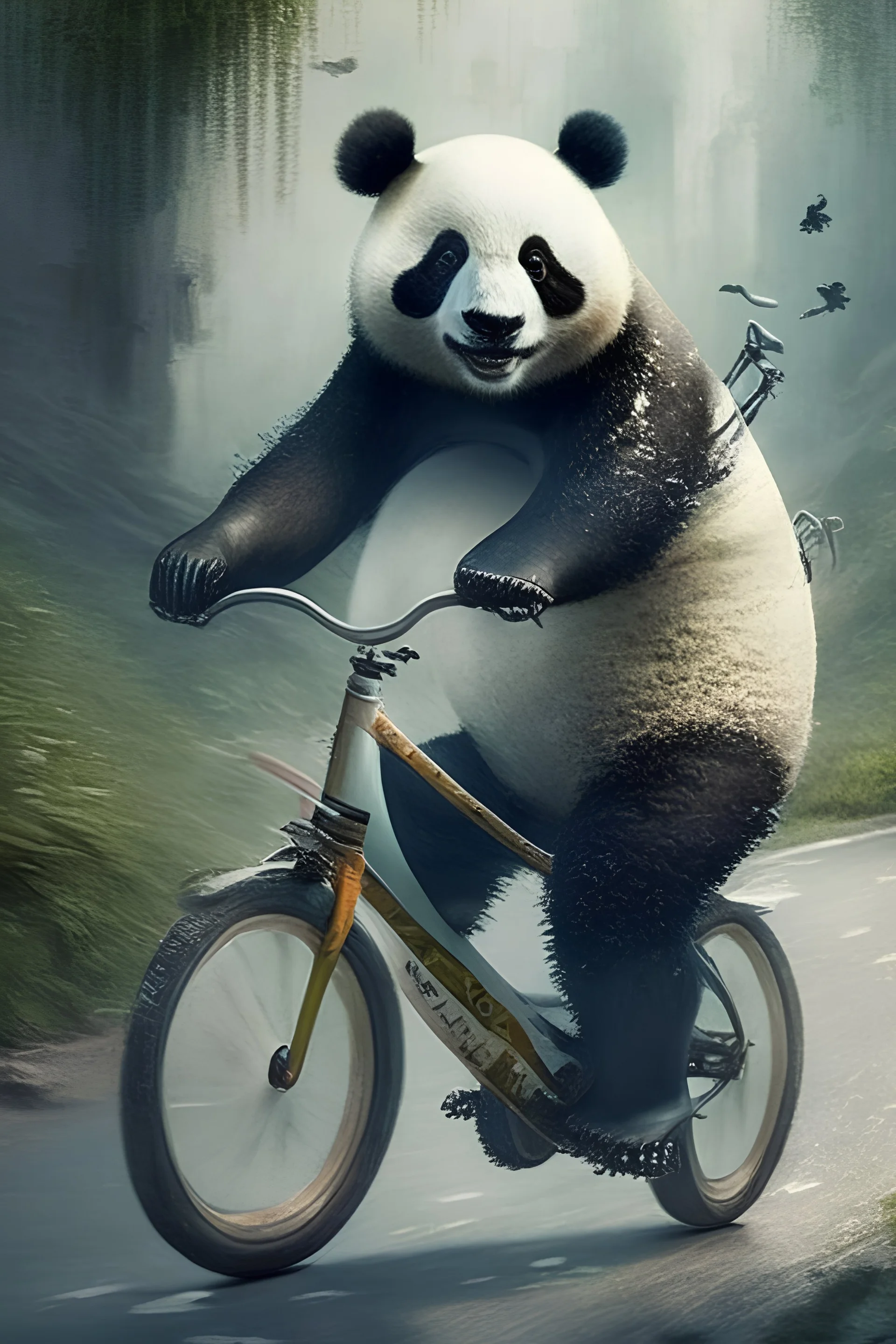 a panda riding a bike