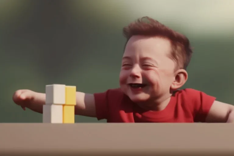 Elon musk as a Happy toddler playing with blocks