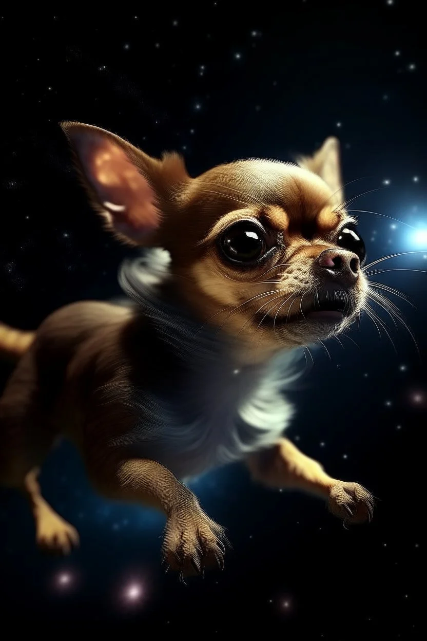 a mythical chiwawa dog in the space close to attack