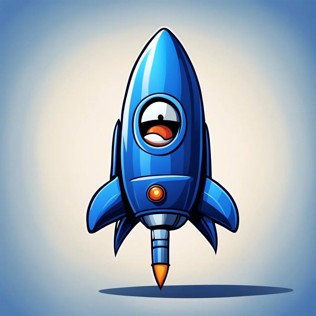 blue rocket cartoon stylized