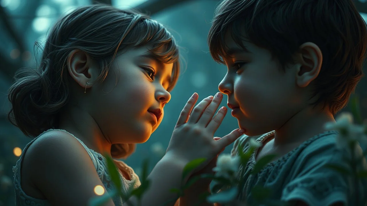 Beautiful "Brave New World", (Aldous Huxley), children, devotion, love, companionship, exquisite composition, beauty, magic, fantasy, close foreground detail, beautiful intricate insanely detailed octane render, 16k artistic photography, photorealistic concept art, soft natural volumetric cinematic perfect light, chiaroscuro, award-winning photograph, masterpiece