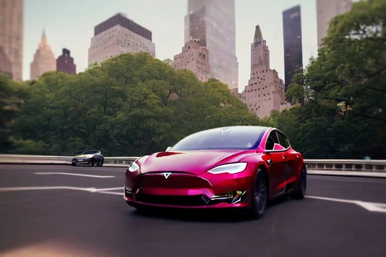 A Tesla 'Model Y' is drifting at high speeds, in 'Central Park' in New York City. (CINEMATIC, WIDE ANGLE LENS, PHOTO REAL)