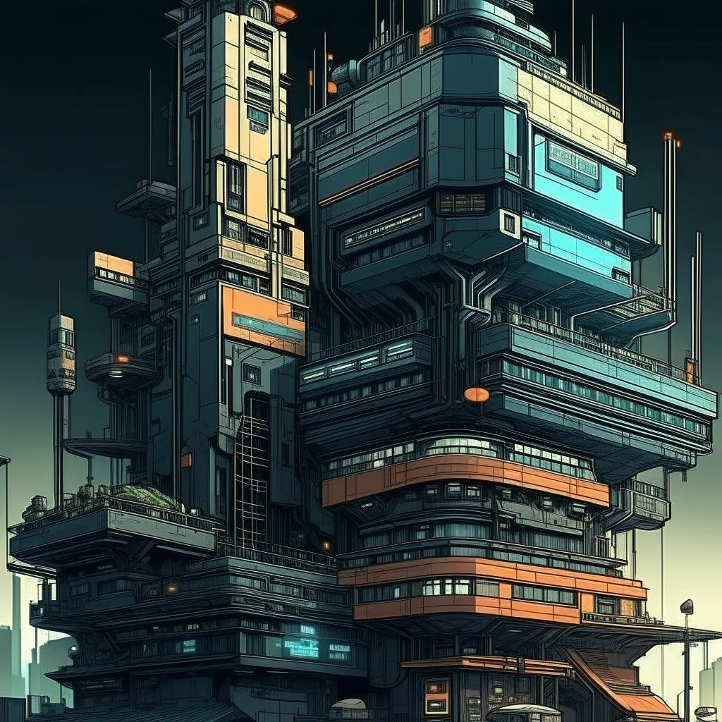 cyberpunk retro futuristic construction for comics
