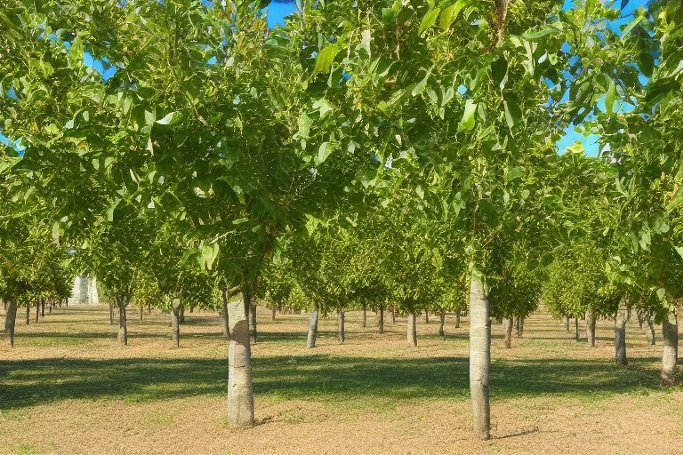 Dia soleado, arboles frutales, plaza