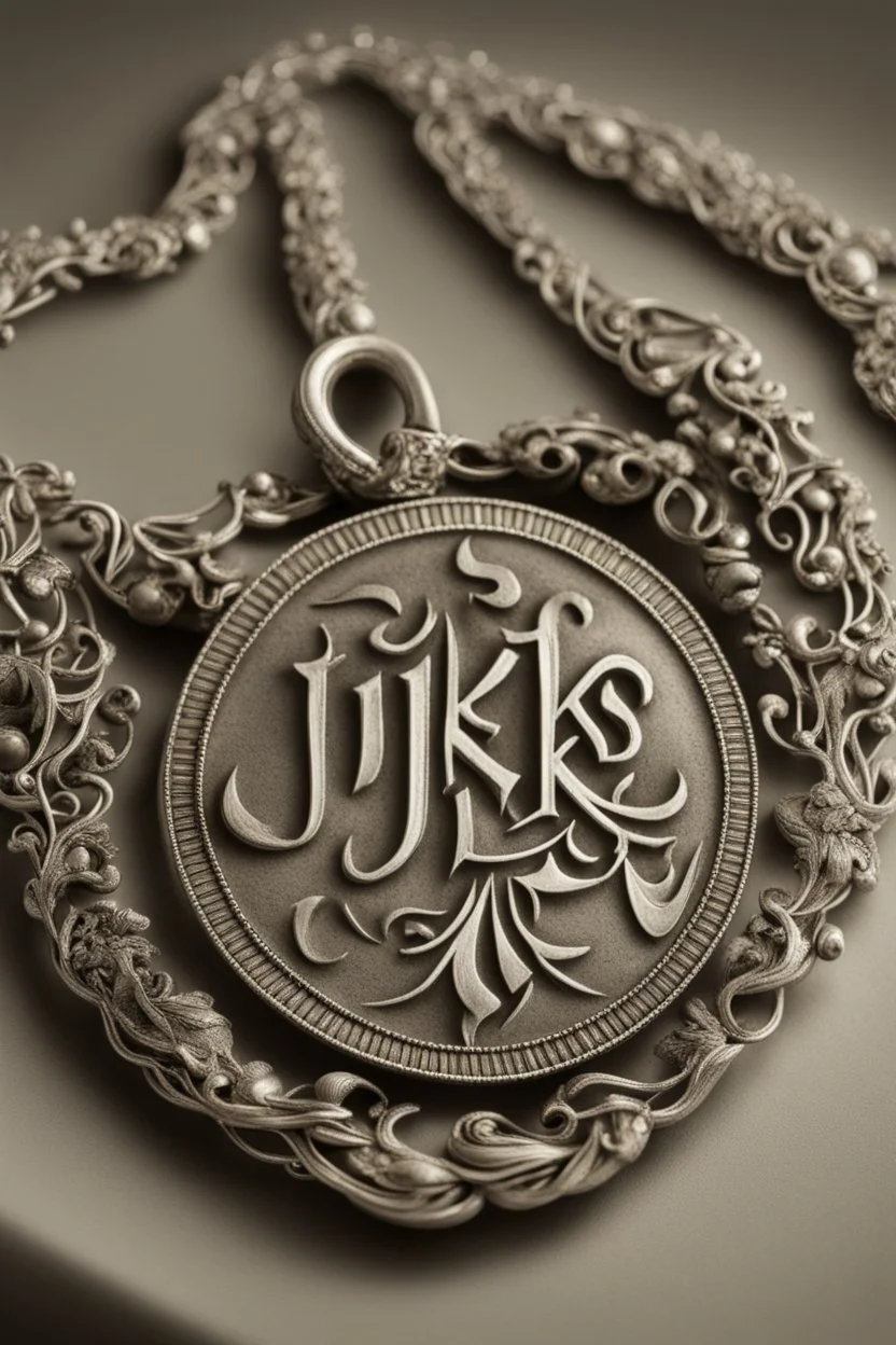 Silver necklace containing the word jiks