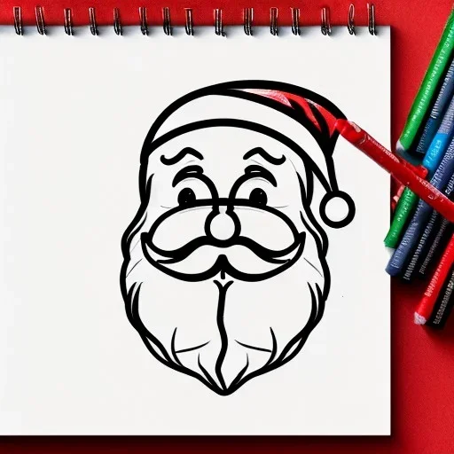 Line drawing of Santa clause on sketch pad paper, smiling, portrait, detail