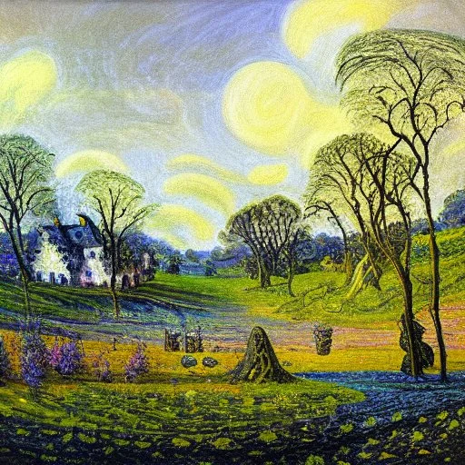 Alien fantasy pring landscape, afred sisley painting