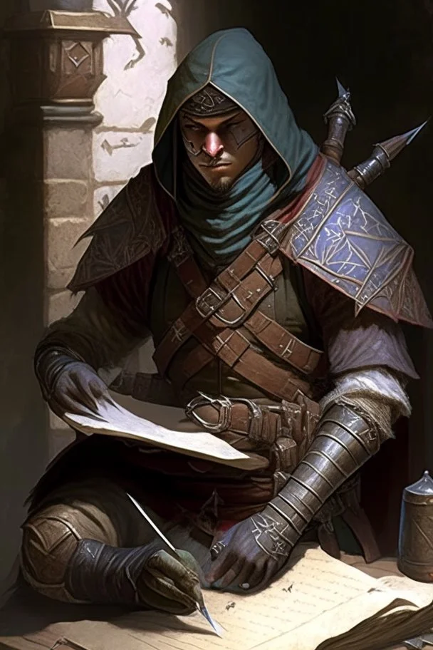 scribe from a mercenary group from fantasy medival world