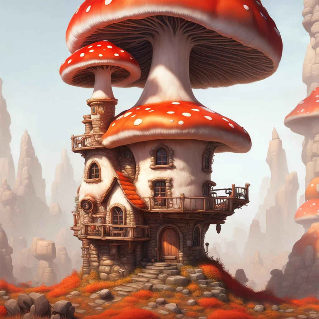 A lumpy mushroom house floating in space. neutral colors, white, red orange, Detailed gloss Painting, rich color, fantastical, intricate detail, splash screen, hyperdetailed, insane depth, concept art, 8k resolution, trending on Artstation, Unreal Engine 5, color depth, dynamic lighting, splash art, dramatic, masterpiece, excellent quality beautiful Imaginative, unique,