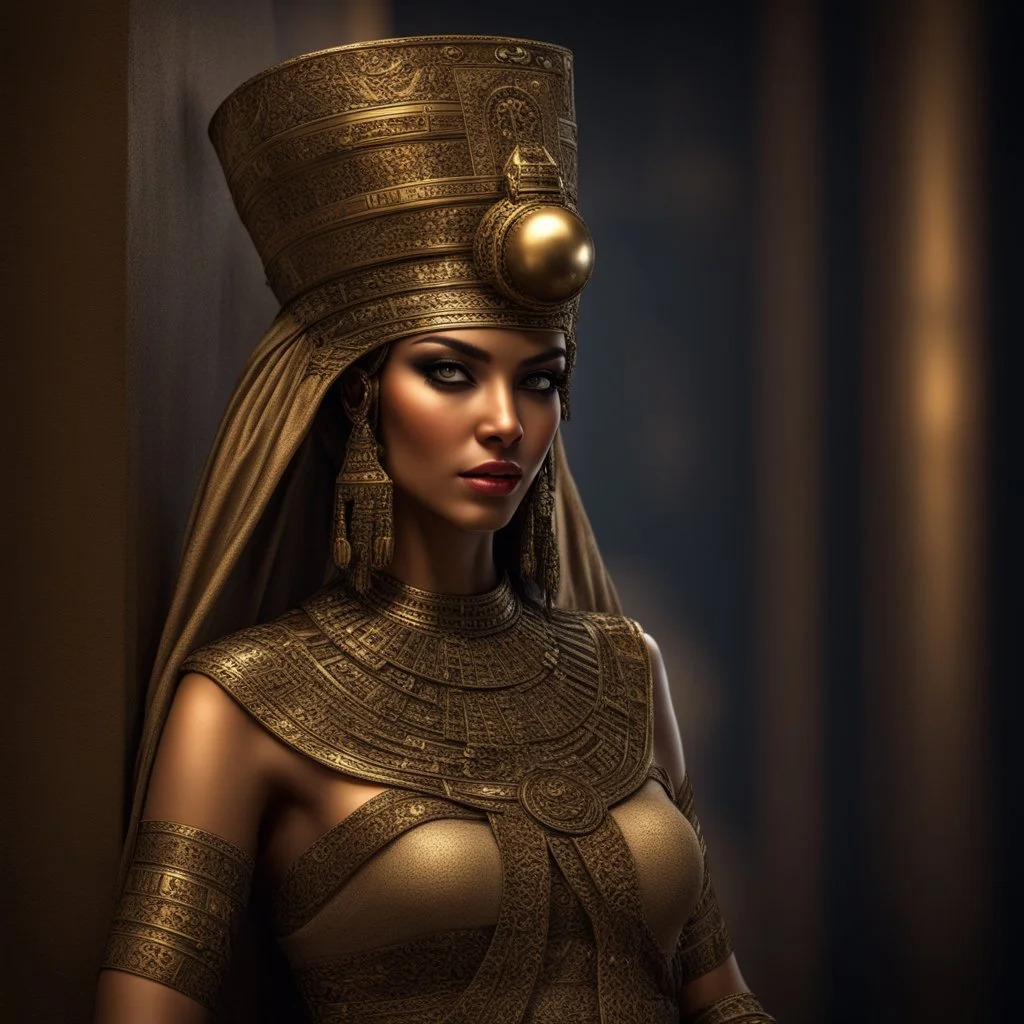 Behold the powerful alluring and pretty egiptian empress, her body adorned with the traditional egiptian costumes, HDR, beautifully shot, hyperrealistic, sharp focus, 64 megapixels, perfect composition, high contrast, cinematic, atmospheric, moody