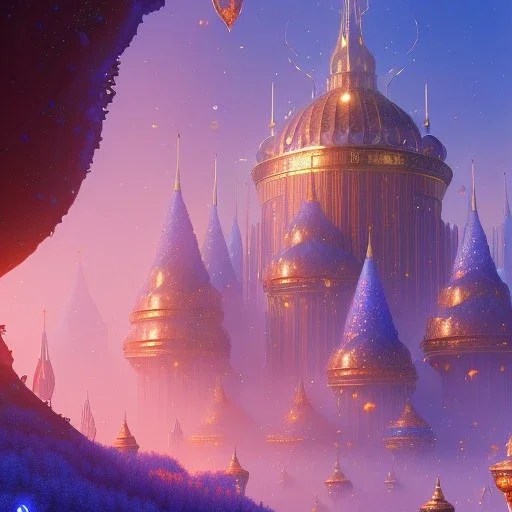 landscape, city of the elves, beautiful single woman,rose, gold, very blue sky, crystal domes, glistening oiled shiny, intricate, Exquisite details and textures, highly detailed, digital painting, artstation, concept art, sharp focus, nature background, illustration, 8k, by stability ai, nvidia