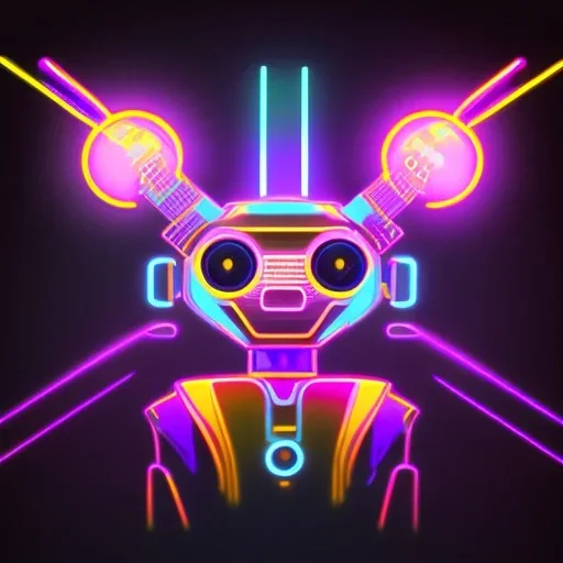 surprised robot neon colours with black background