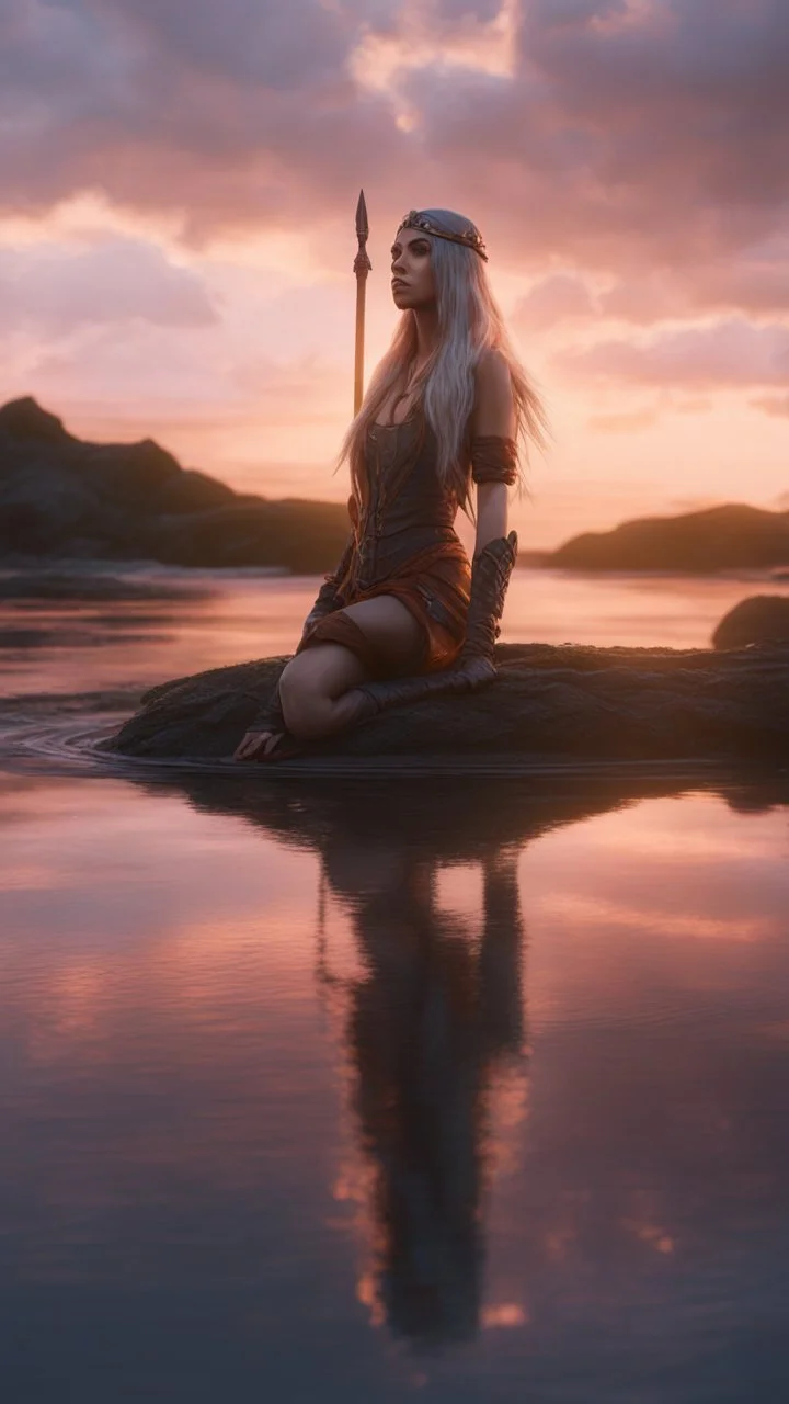 pwesian girl,Elves, pale sunrise, cinematic lighting, battered, low angle, 4k, hyper realistic, focused, extreme details, unreal engine 5, cinematic, masterpiece neon lights reflections, reflection mapping, intricate design and details, dramatic lighting, hyperrealism, photorealistic, cinematic (shot from below) full body