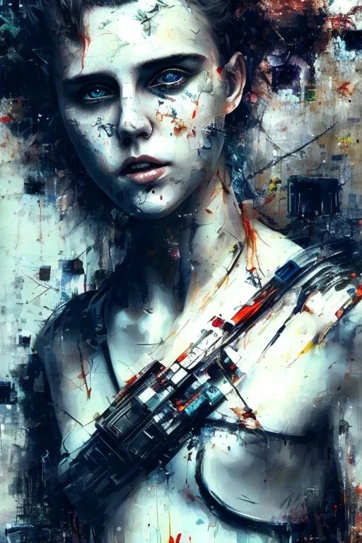 Danish singer MØ face,Abstract Yoji Shinkawa,cyberpunk,