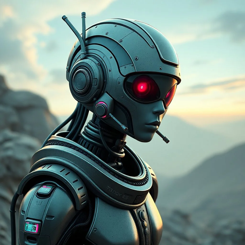 a retro-futuristic androgynous android, space age, dystopia, stylised, digital art, 3d render