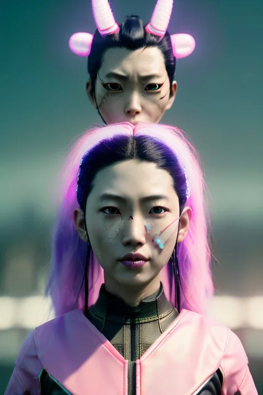 portrait, Asian cyborg woman, samurai warrior :: symmetry photography, cyberpunk style, cyborg eyes, pink hair :: wires connect, perfect eyes, samurai helmet, tiger mask, black samurai army, katana, ghost in the shell, pink, white, black, glow eyes, cinematic, Ultra realistic, dark scene, soft color, highly detailed, unreal engine 5, RTX, ultra detail, 3d, finely drawn, high definition.