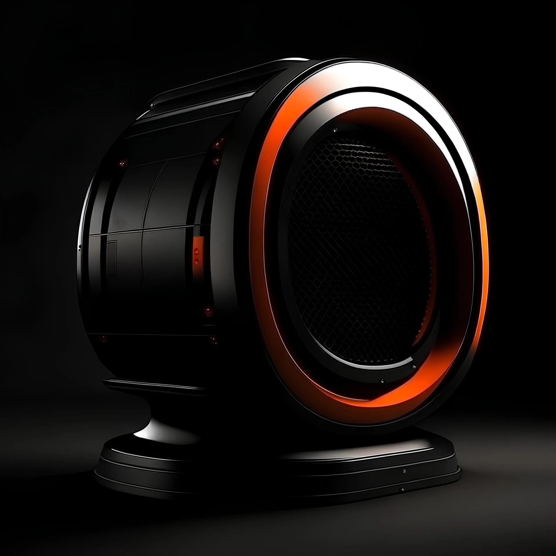 Mechanic light for car mechanics, inspired by architecture Vessel, sleek and modern DESIGN STYLE , black and orange color scheme,