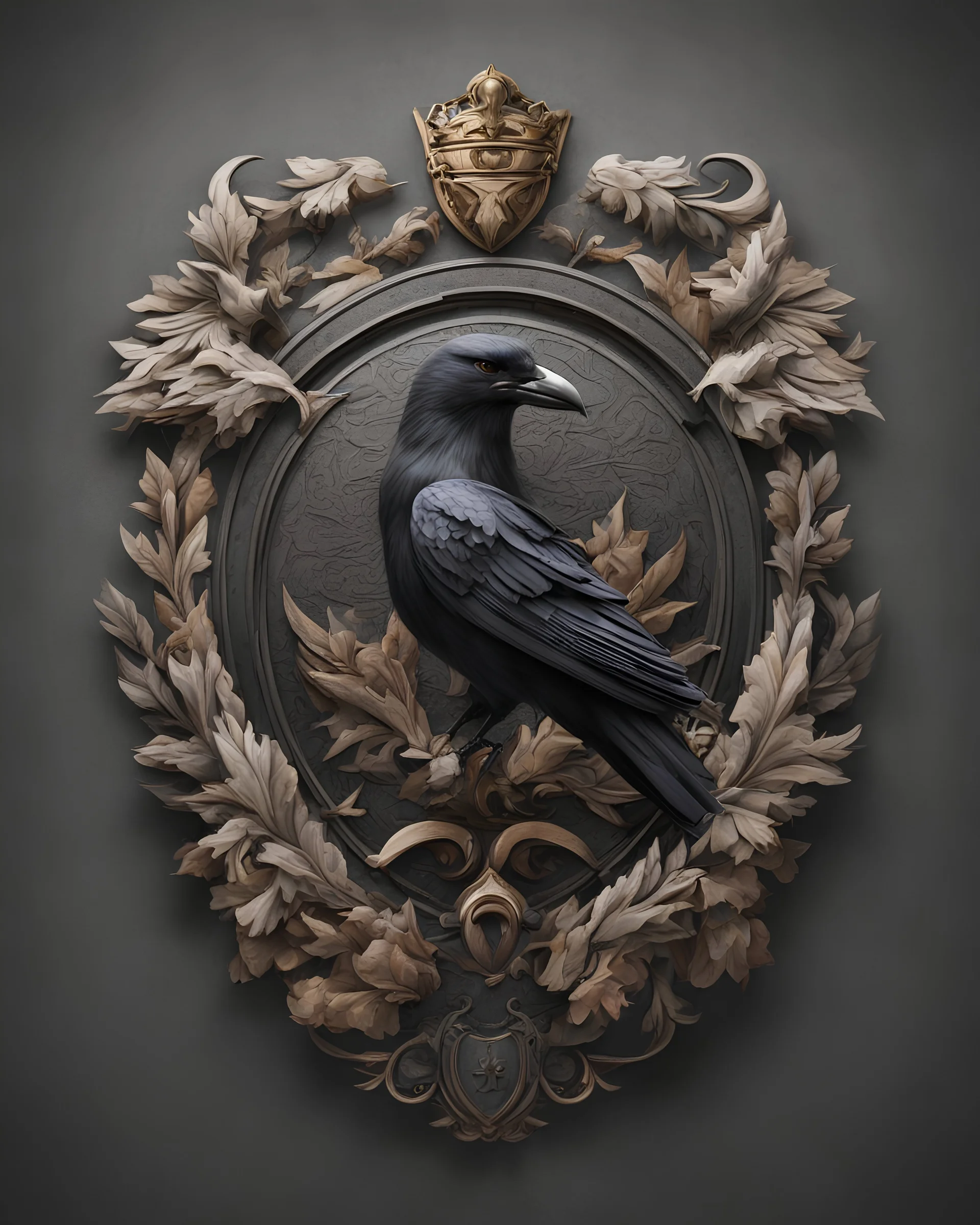 10k resolution, unreal engine 5, wright family crest with crows along the edges