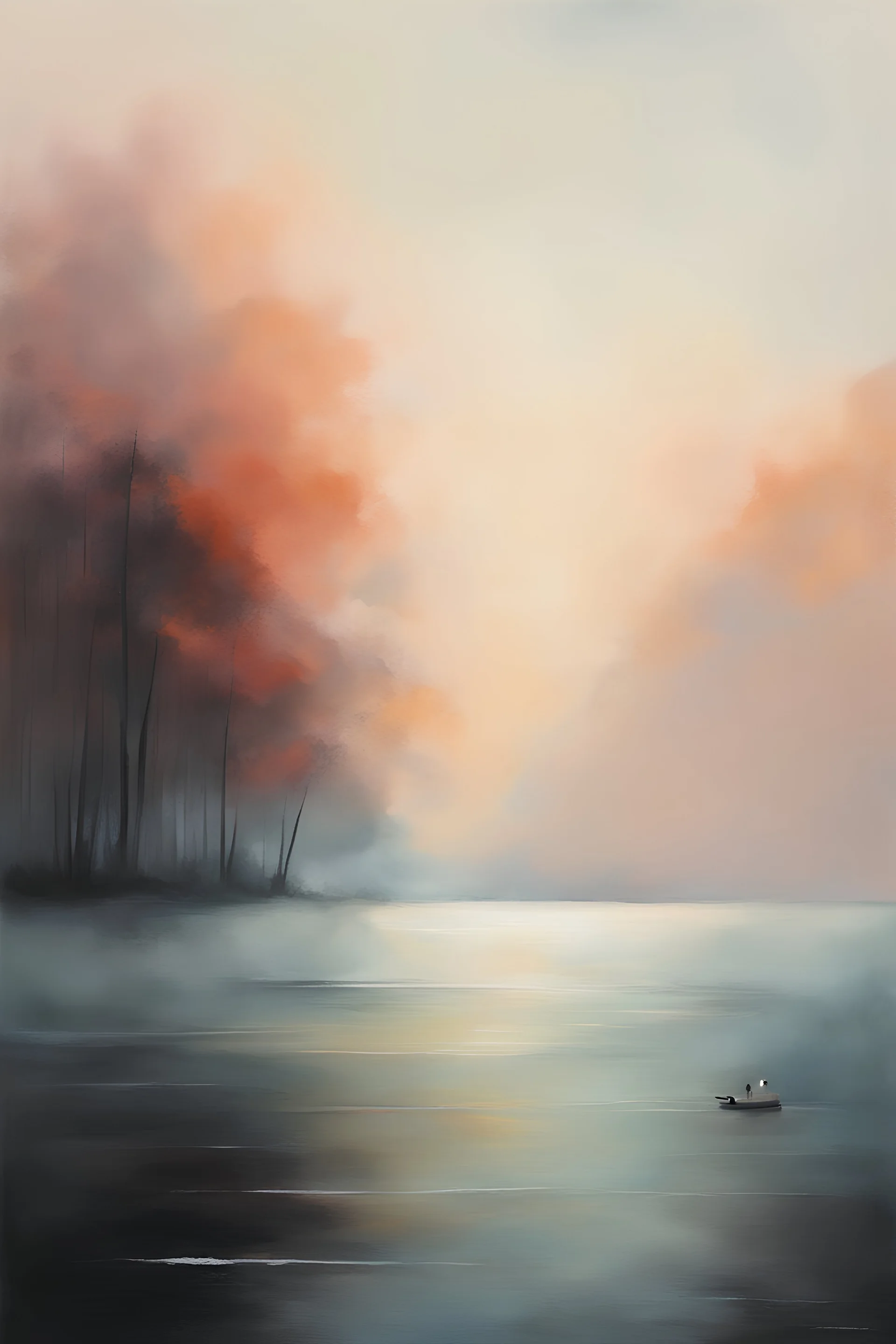 The Sound of Silence" - Translate the concept of silence in the digital age into a serene, minimalist painting using soft tones and subtle texture, vibrant rich colors with dark shades