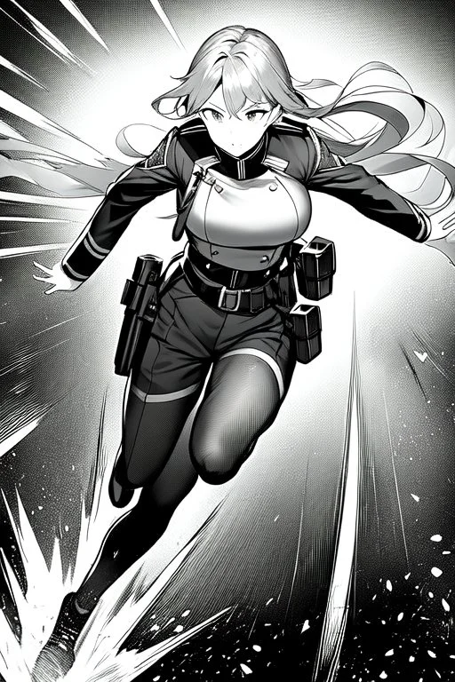 military running girl, greyscale