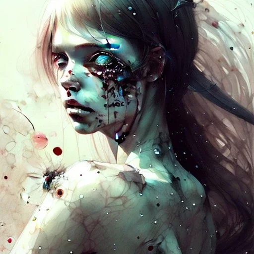 body anormal, cry blood, girl cute, watercolor illustration by <agnes cecile> <John Kenn Mortensen> <Yoji Shinkawa>,