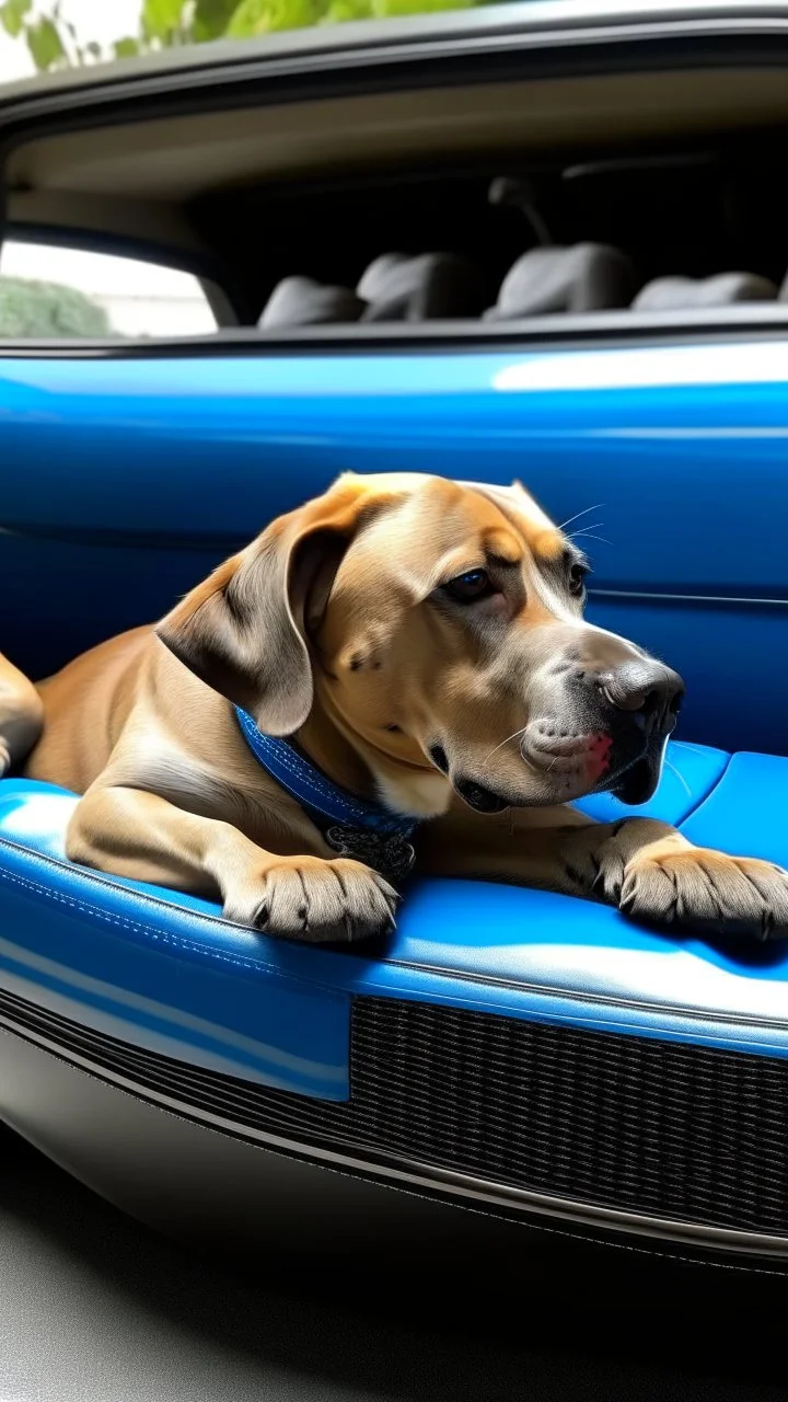 Make this dog drive a Bugatti with sunglasses