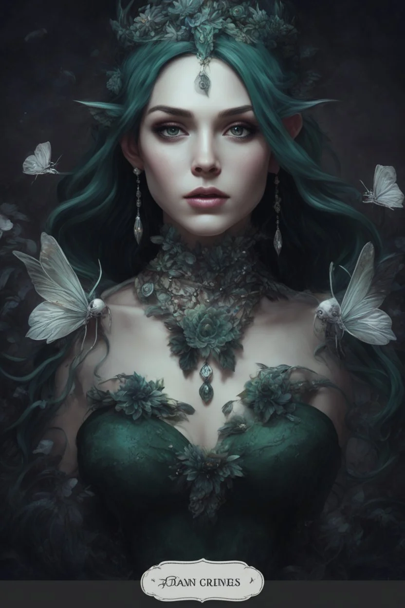 Dark green hair, elven crown Water lilies long hair lotus night Fairy princess rapunzel hair queen crown dragonflies fireflies elven tiara flowers fairy wings gothic dark green