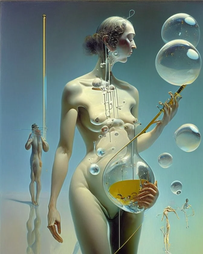 human body, universe-like Soap Bubble,complex surgical instruments mixed with human body-like musical instruments,symbolism,surrealism,minimalism,Painting By Adrian Ghenie, Rene Magritte, Salvador Dali, Lucian Freud