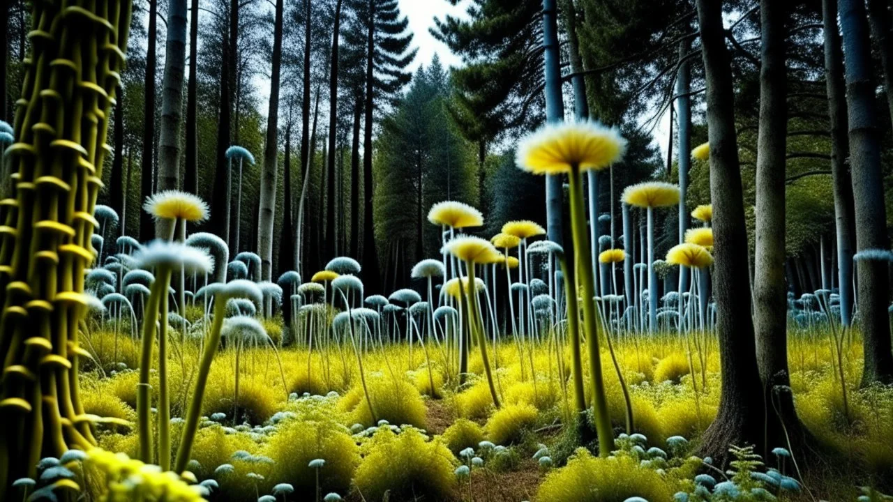 alien woodland trees looking like multi stemmed dandelions