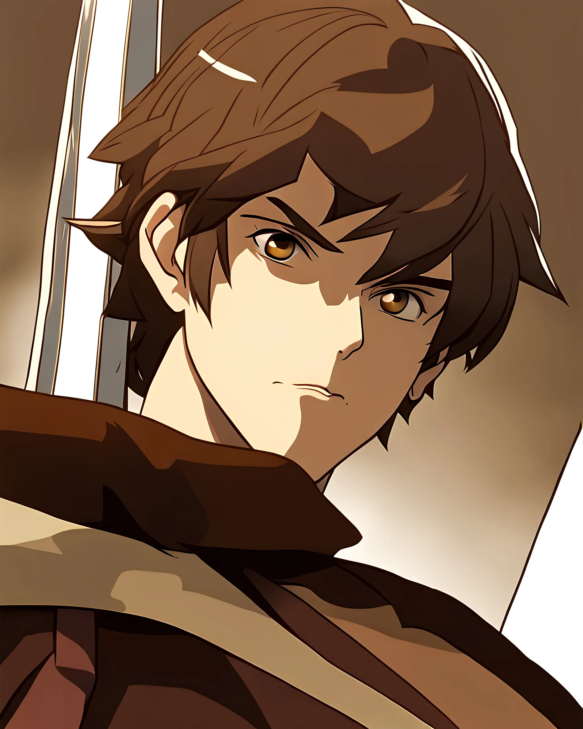 young noble swordman short brown hair