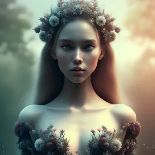 Black flowers and beautiful girl ultra-realistic, highly detailed, masterpiece, delicate detailed, sharp focus, insanely detailed, fantasy art, intricate detailed, elegant, fog, Special Lighting, Vibrant, color Scheme, forest, unreal engine 5, trending on artstation