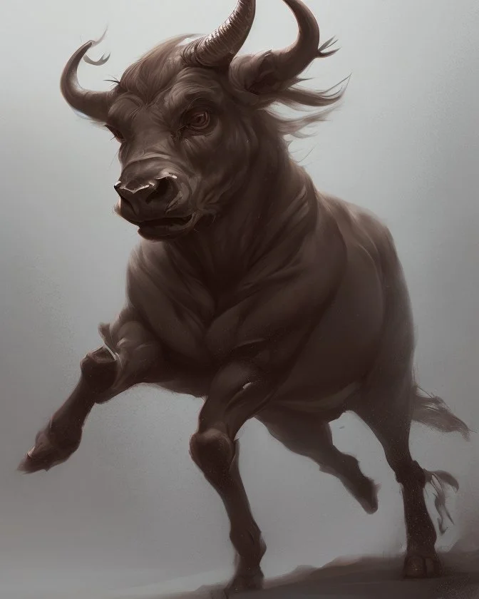 Minotaur, half man. Half bull crw majestically galloping through the dense forest in the style of Doug Hyde , fantastical landscape, soft strokes , mythology portrait, classic illustrated digital design