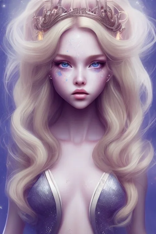  petite princesse cosmique, cheveux long blond, jolie, yeux fins, belles lèvres, vray