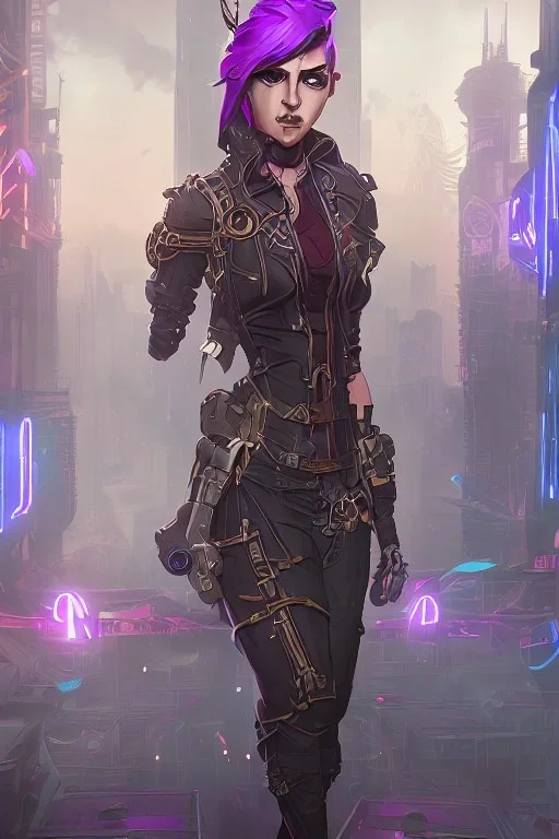 steampunk elf in a neon dystopian city