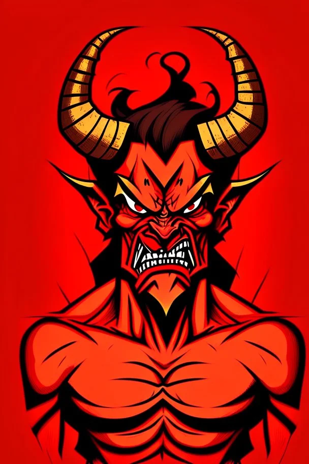 A demon wearing a red pharaonic suit and angry face Cartoon drawn
