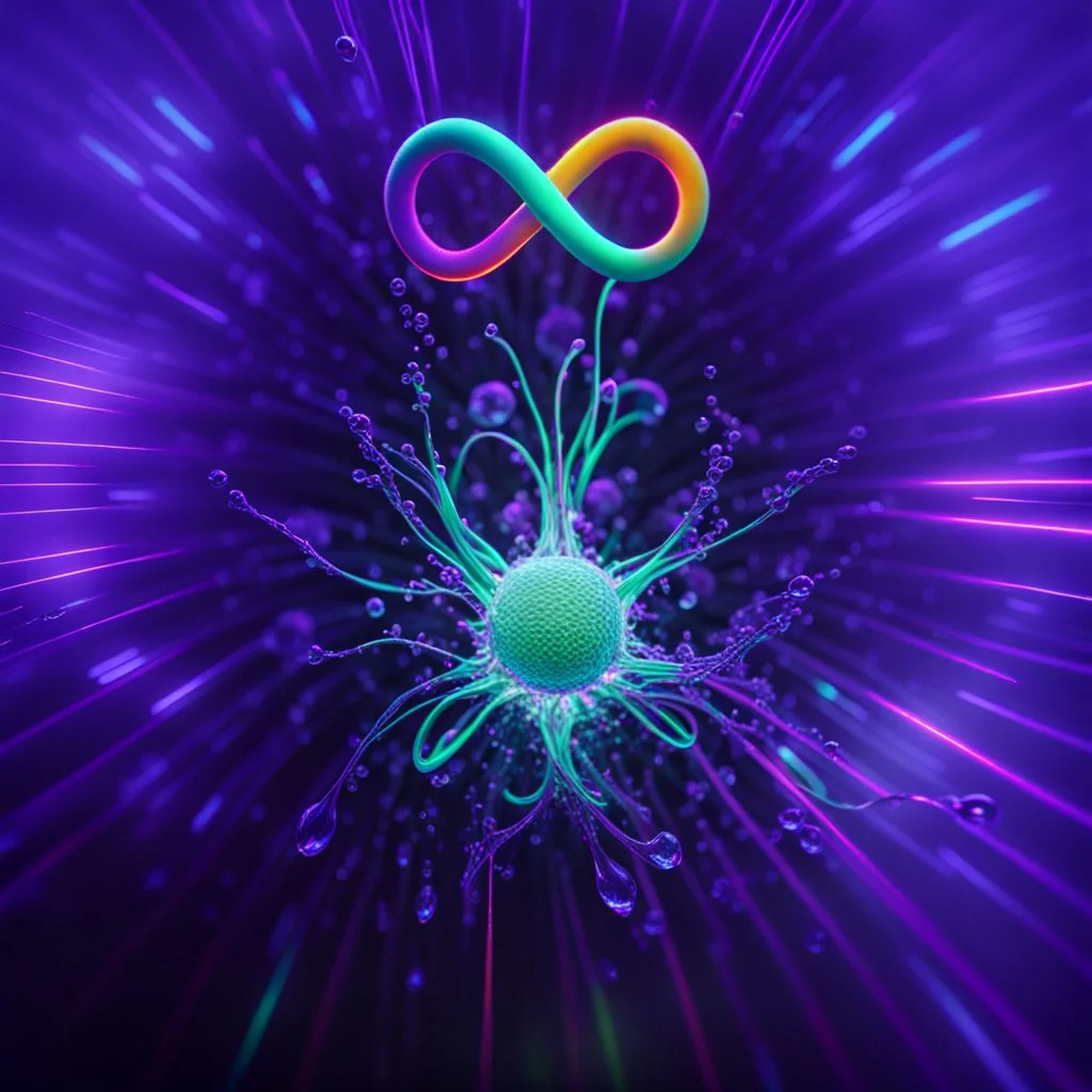 infinity symbol ∞ with vibrant single Plankton in water, striking, neon, chiaroscuro, dramatic, captivating, powerful, fantasy, beautiful, octane render, 16k post-production, artstation: award-winning: atmospheric: commanding: fantastical: clarity: ultra quality: striking: brilliance: stunning colors: amazing depth; lens: f/11, 35mm