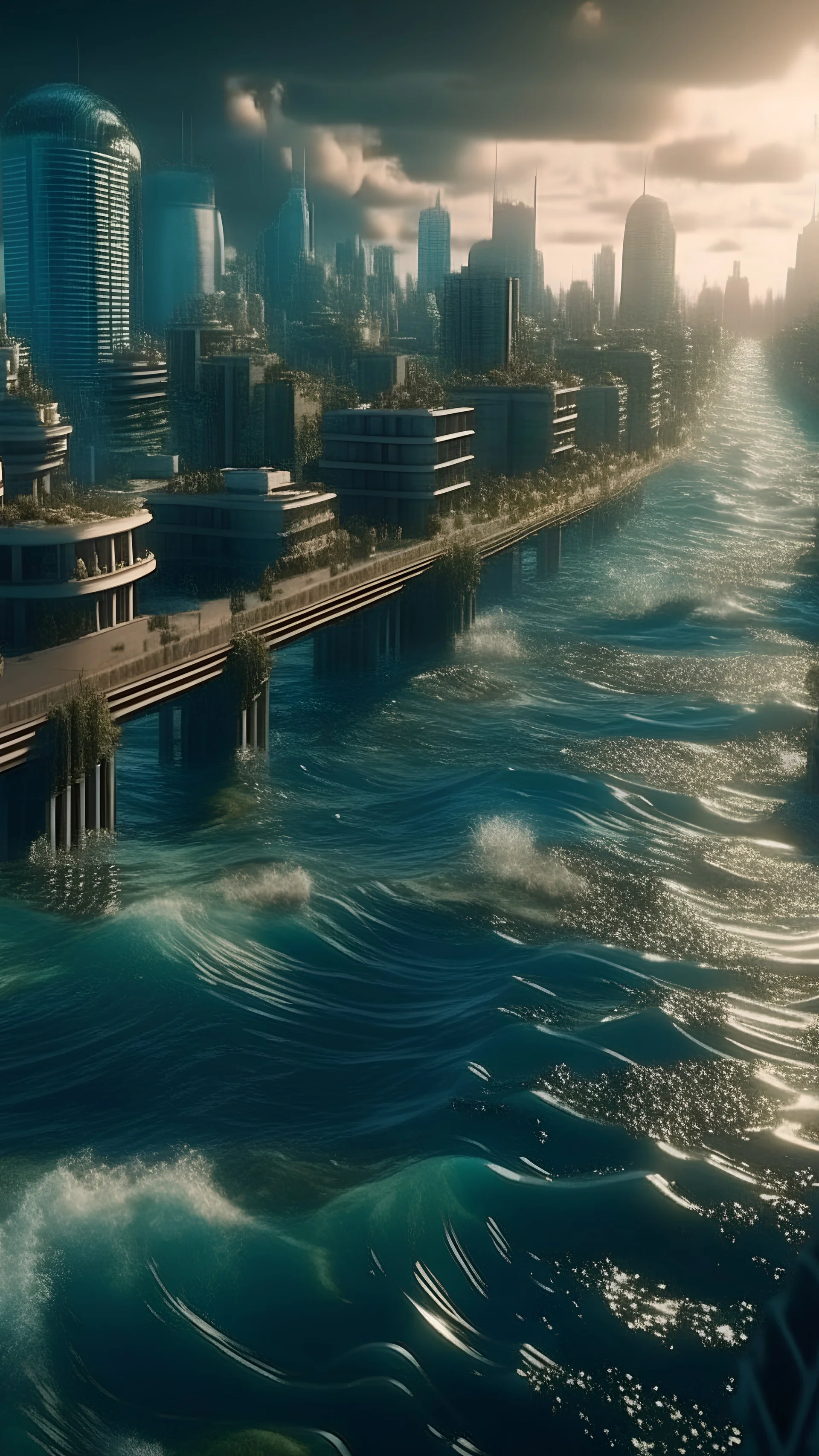 The city before 2023, clean city, Clean sea water. Surreal, wonderful craftsmanship, depth of field, sharp focus, unique art, 8k, mysterious