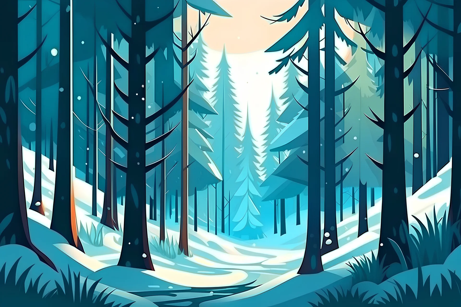 зимний лес в 2д стиле