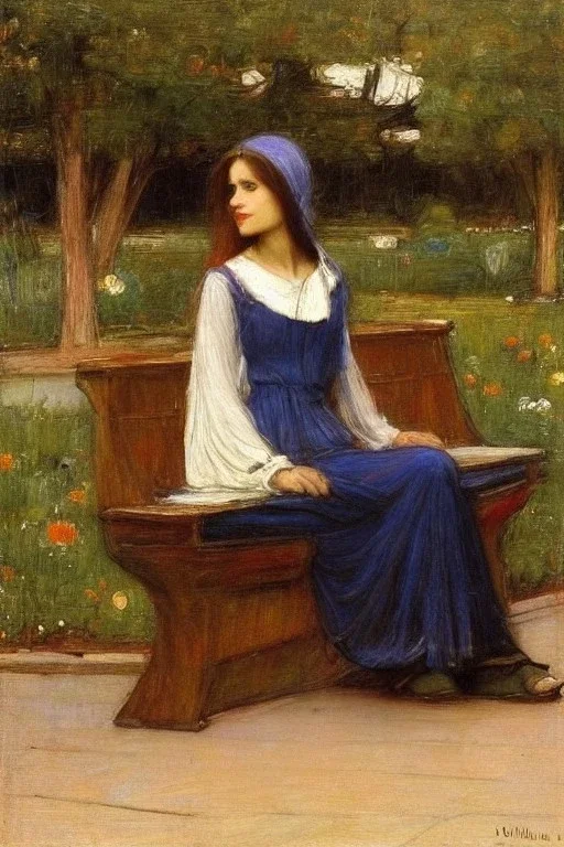 Woman sitting on a bench John William Waterhouse