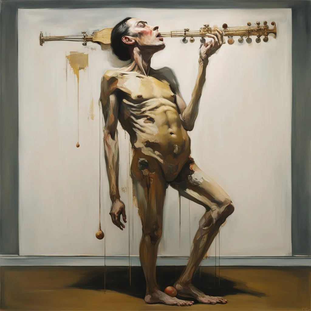 Surreal human flesh-like intricate musical instruments,minimalism,painting by Adrian Ghenie,Lucian Freud,Rene Magritte,Salvador Dali,Pablo Picasso,Michelangelo,Leonardo Da Vinci,golden Human Body Lying Above the Head Leg Elongation Minimalism, Gagosian Gallery MOMA Exhibition Front Side Sexual Awareness Body Shadow Fascination with Injury Tear Melancholy Alienation Suspension Alienation Dreamland Leg Extension Pole Minimalism base cross-section simple shape