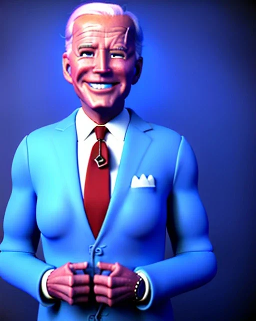 Waist up Portrait, joe Biden as muppet Blue suit retro style, photo studio, city background, unreal engine 5, concept art, art station, god lights, ray tracing, RTX, lumen lighting, ultra detail, volumetric lighting, 3d.