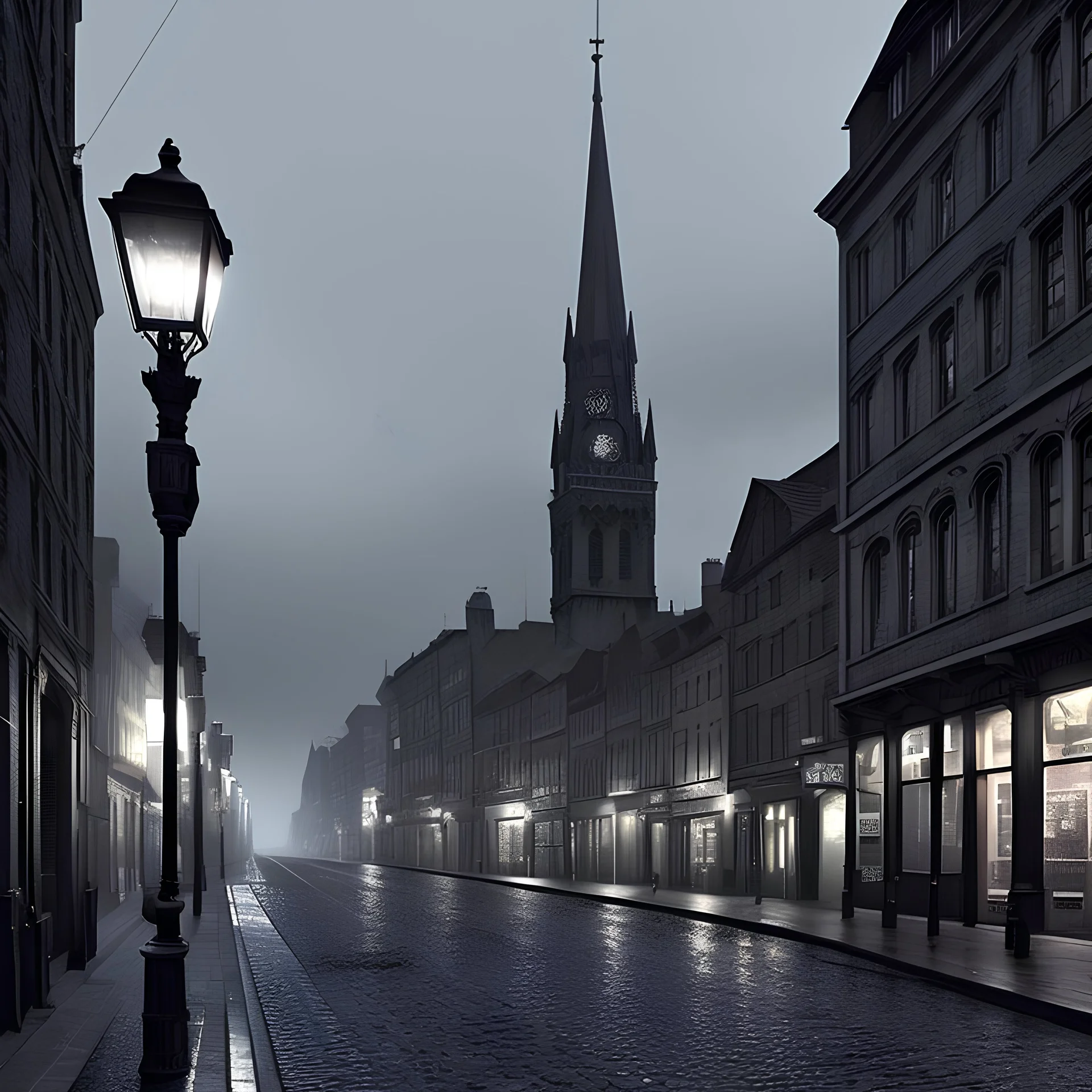 highly detailed, 4k, digital painting, hyperrealism portrait of a dark gothic city streetview with street lights, nighttime