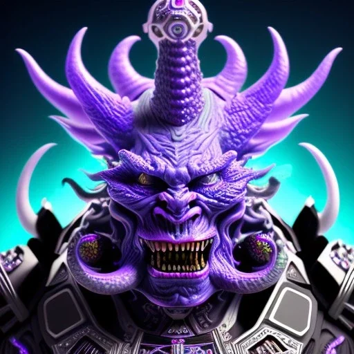 oni purple villain in galaxy, teal and purple smoke, detailed, realistic, 4k