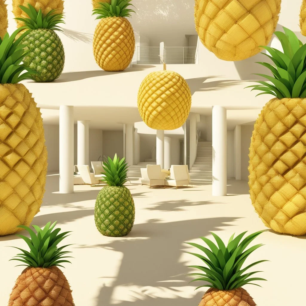 A tourist resort in the shape of a pineapple, interior design, section