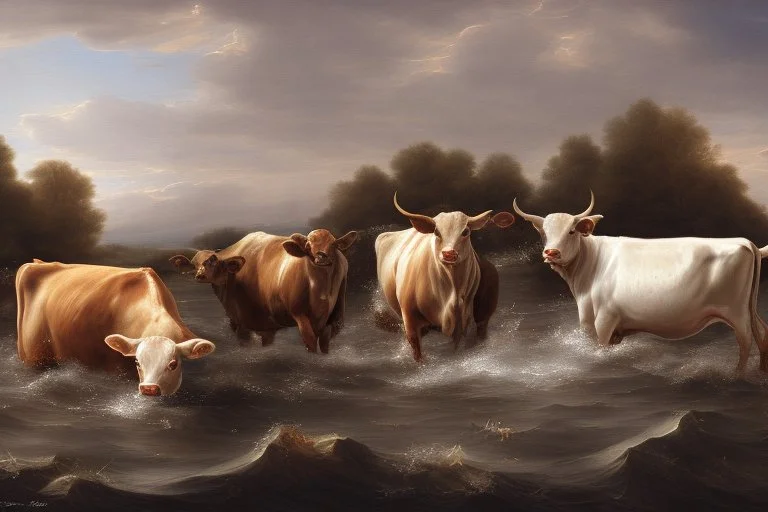 cows downing in deep water by Correggio