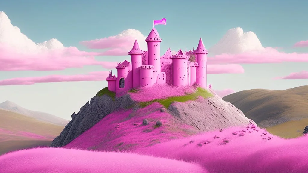 Pink castle on a hill