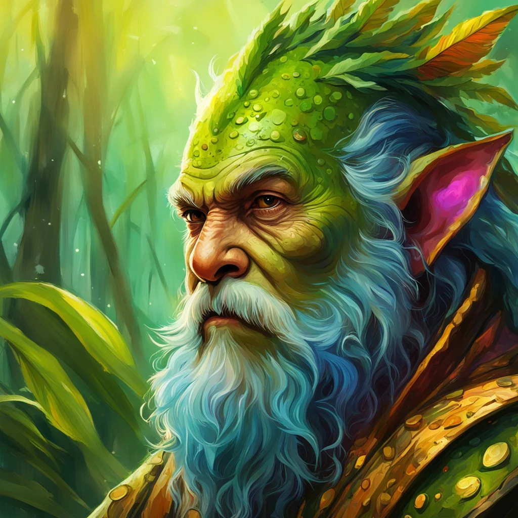 A face portrait of a swamp wizzard named Aimpion; masterpiece; high-quality; high-relosution; digital art; digital painting; bright colors; focus on face; face; face portrait; profile picture