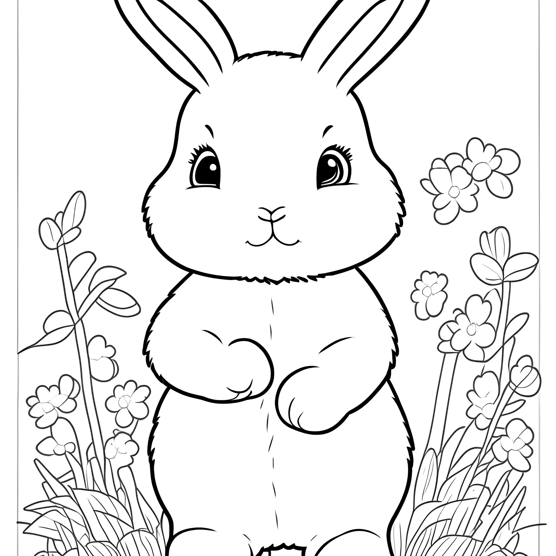 b/w outline art for kids coloring book page, cute beautiful Farm animals for kids age 2-7 themed, coloring pages, full rabbit, full white, kids style, white background, whole body, Sketch style, full body (((((white background))))), only use outline., cartoon style, line art, coloring book, clean line art, Sketch style, line-art